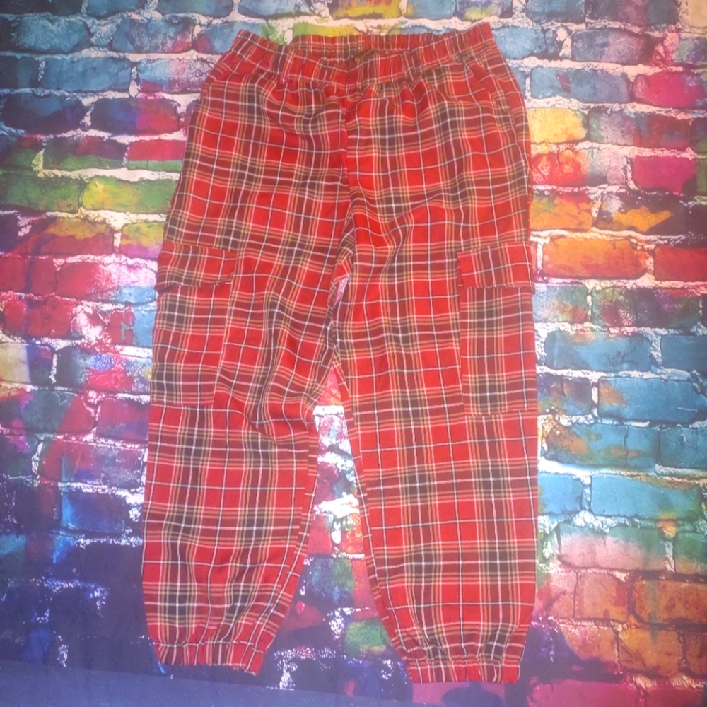 Plaid cargo pants plus size